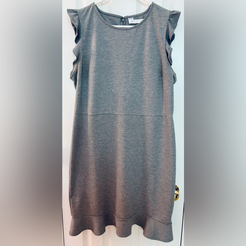 Old Navy Dress gray flutter sleeve knit ruffled hem zipper XL business casual - Picture 2 of 5